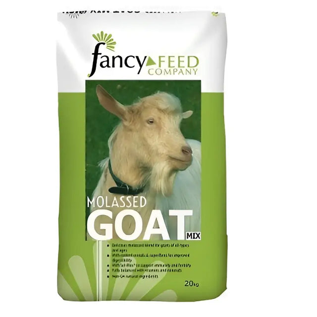 Fancy feeds molassed goat mix 20 kg bag in green and white with light-colored goat for feeding molassed goat