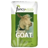 Fancy feeds mollassed goat mix in a green and white bag with a goat image for appetising fully balanced feed