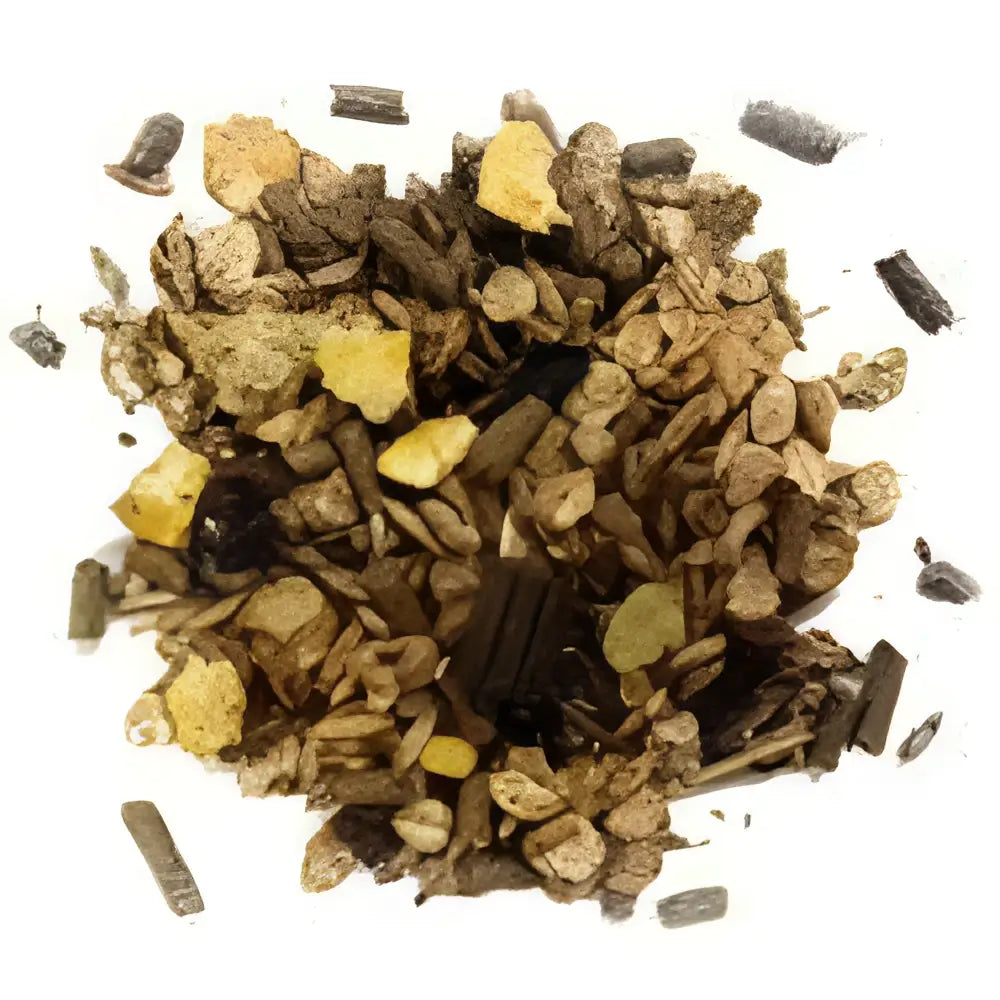 A pile of fancy feeds mollassed goat mix granola with brown golden and dark chocolate pieces looks appetising fully balanced