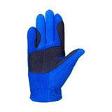 Bright blue farm collection fleece glove with black reinforced palm and fingers perfect for fleece riding use