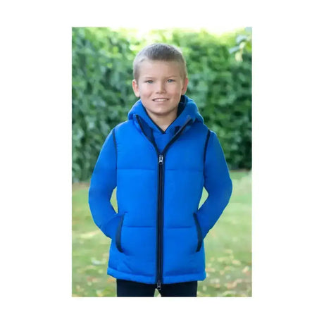 Bright blue lightweight padded gilet with black zipper and trim from farm collection padded gilet by little knight