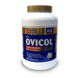 White plastic container with gold lid and blue label for farmsense ovicol gold super premium lamb colostrum