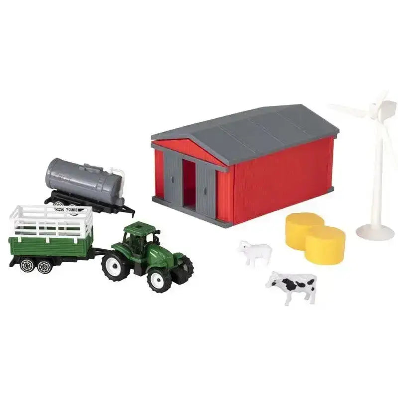 Red and gray plastic farmyard playset barn with a red trim roof perfect for equestrian and horse toys