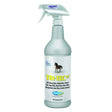 A translucent light gray farnam tri-tec spray bottle with white trigger nozzle for fly control insecticide on horses using botanically-derived pyrethrins