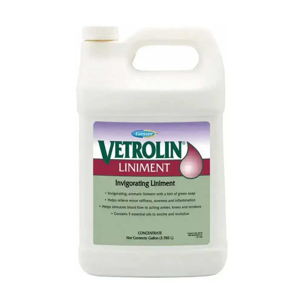 White plastic jug of farnam vetrolin liniment aromatic embrocation with green soap for soothing muscles