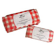 Two packages of farris farm butter wrapped in red and white checkered paper with a white label showing farrs farm butter