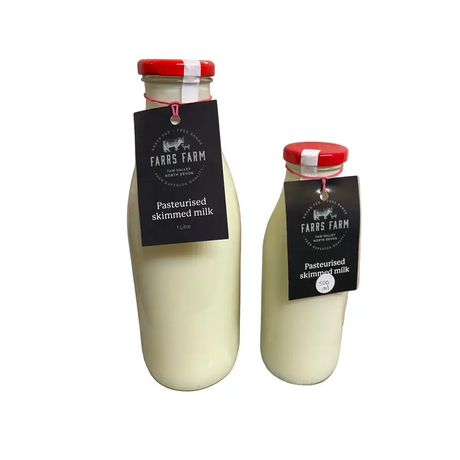 Farrs Farm Pasteurised Skimmed Milk 1 litre glass bottle Drinks