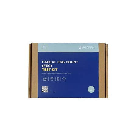 Blue and brown cardboard fecpak lab fec test kit box for faecal egg count fec test kits by fecpak
