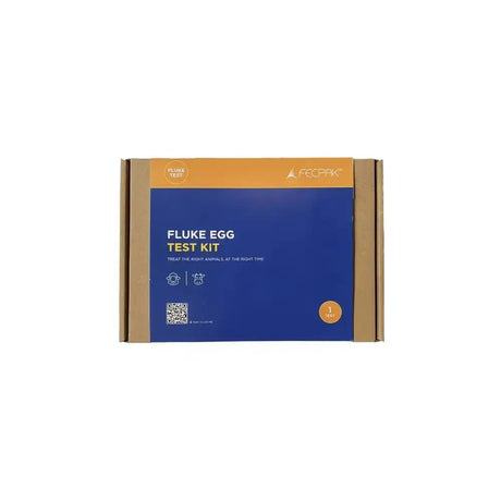 Blue and orange cardboard box of fecpak lab fluke egg test kit for rumen fluke detection and diagnosis