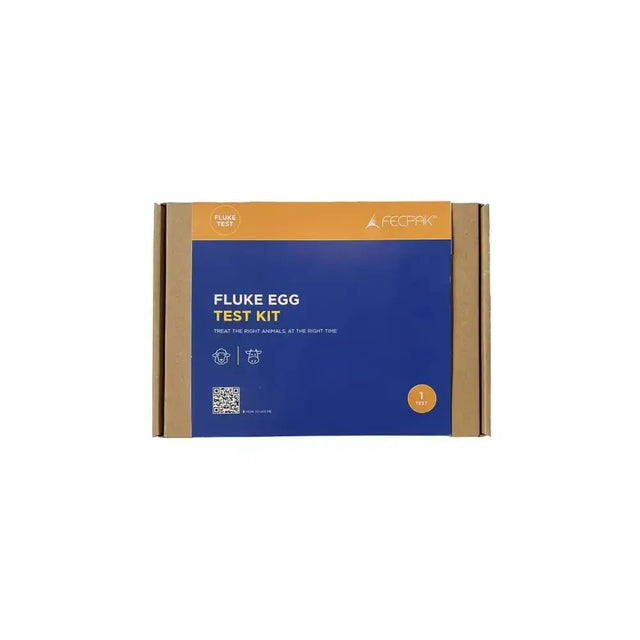 Blue and orange cardboard box of fecpak lab fluke egg test kit for rumen fluke detection and diagnosis