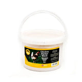 White plastic feldy chicken pecker bucket with handle labeled chicken pecker blocks for convenient hanging use