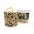Feldy chicken treat high energy block with seeds in textured cylinder and natural twine handle for chickens