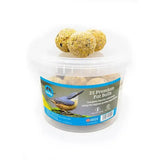 Clear plastic container with 25 feldy premium fat balls made from high-quality ingredients for wild bird food