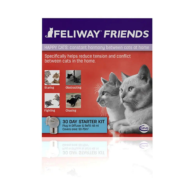 Feliway friends 30-day starter kit with silver white plug-in diffuser and refill to reduce tension in multi-cat households