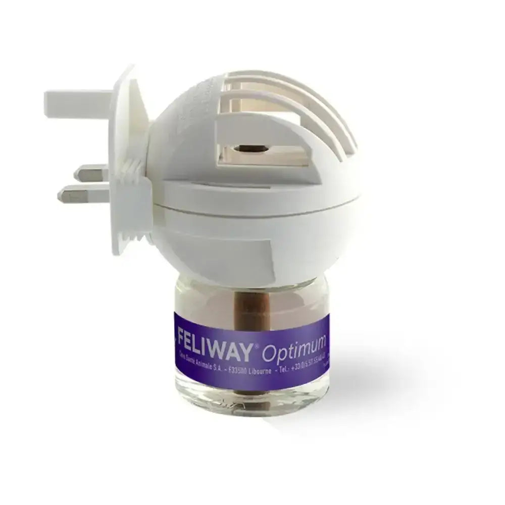 White plastic plug-in air freshener with clear glass base feliway optimum feline pheromone complex cat supplies