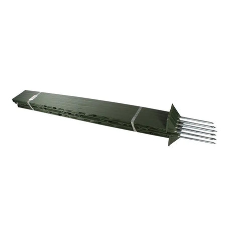 Dark green poly electric fencing post with six metal spikes by fenceman for easy garden edging setup