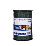 Dark green 20mm fenceman standard tape with stainless steel conductors and injected pe monofilaments on a 200m roll