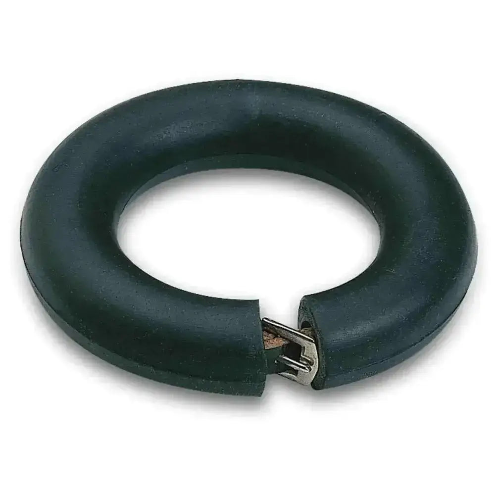 Black rubber fetlock ring with metal buckle strap fastening designed for secure sausage boot fit