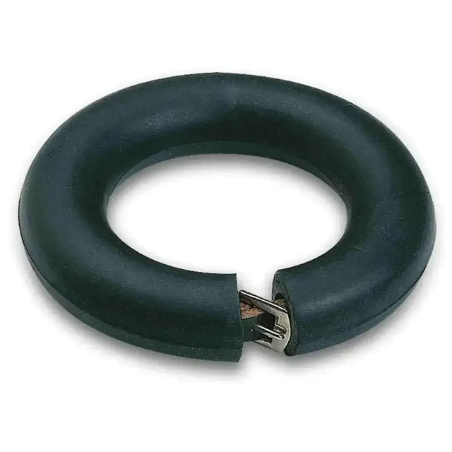 Black rubber fetlock ring with metal buckle strap fastening designed for secure sausage boot fit