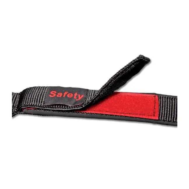 Black and red safety halter strap with textured weave pattern designed for reliable field safety use