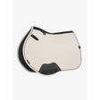 Cream-colored finesse eurojump faux leather saddle pad with black trim and textured backing by equine eurojump square stone