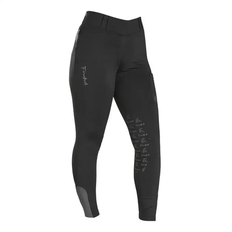 Black firefoot bankfield basic breeches with subtle grey branding and reinforced knee panels for riding comfort