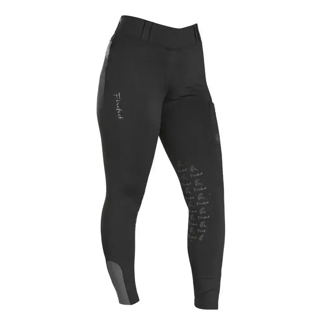 Black firefoot bankfield basic breeches with subtle grey branding and reinforced knee panels for riding comfort