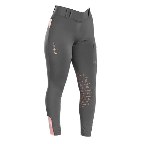 Dark gray firefoot bankfield basic breeches ladies charcoal with pink accents and subtle frocked logo pattern
