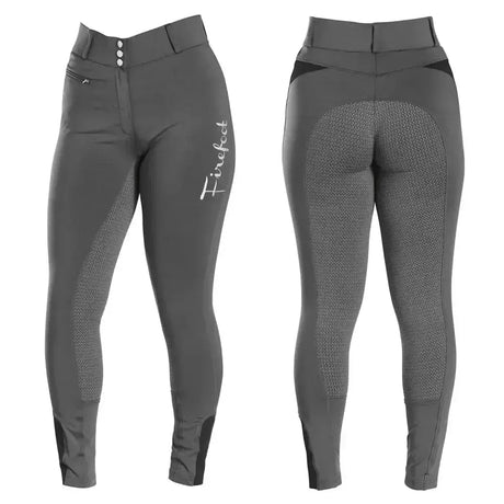 Dark gray firefoot bankfield sticky bum breeches ladies with textured fireproof panels and white logo on thigh