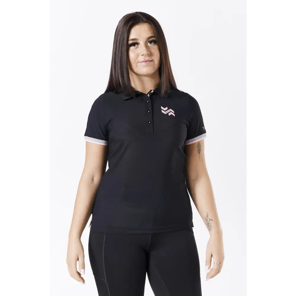 Firefoot Bempton Polo Shirt Kids Black/Pink Large Black/Pink Barnstaple Equestrian Supplies