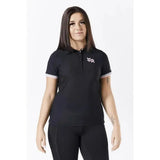 Black short sleeved firefoot bempton polo shirt for ladies with white trim and small logo on the chest in black pink