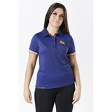 Ladies navy orange firefoot bempton polo shirt with royal blue short sleeves and orange white collar trim