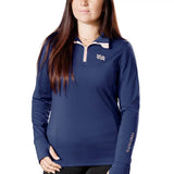 Navy blue firefoot birkby fleece lined baselayer ladies with pink zipper and logo for cozy warmth and style