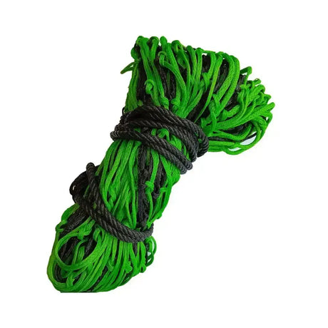 Firefoot double haynet in vibrant green and black mesh tightly bundled with thick black rope for quality double net use