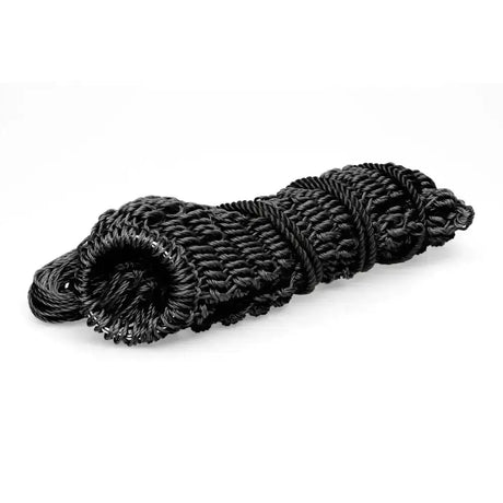 Black firefoot double twisted rope tightly coiled with knots showing good quality double twisted net material