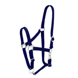 Navy blue nylon firefoot economy adjustable horse halter with silver metal hardware economy adjustable headcollar navy