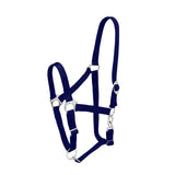 Navy blue nylon firefoot economy adjustable horse halter with silver metal hardware economy adjustable headcollar navy