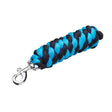 A vibrant blue and black braided firefoot economy lead rope with a sturdy silver metal clip for easy use