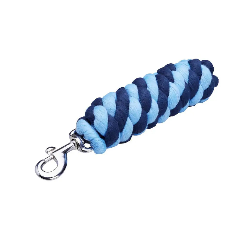 Firefoot economy lead rope braided with light blue and navy strands and silver metal clip for easy use