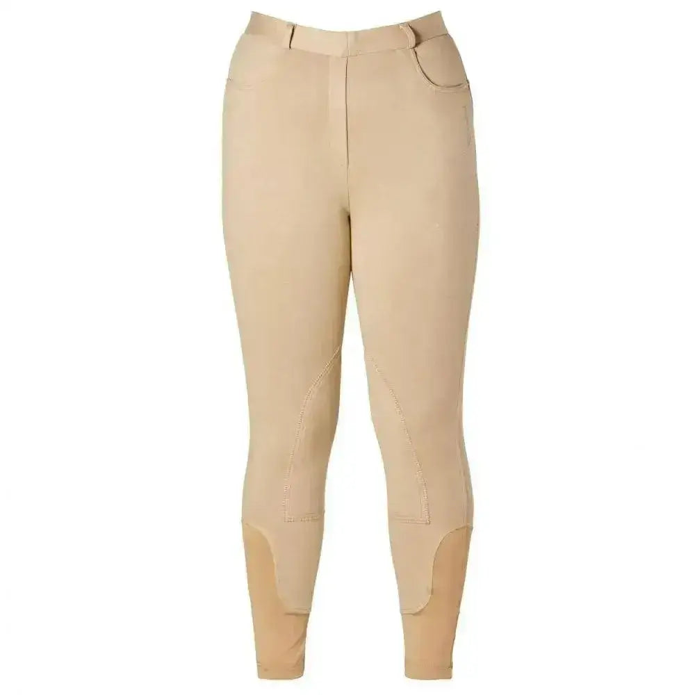 Beige firefoot farsley ladies breeches with reinforced knee patches front pocket perfect stretch riding tights