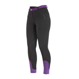 Black firefoot farsley breeches ladies with pull-on fit featuring purple accents on waistband and lower legs