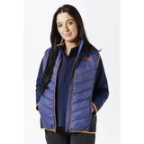 Blue quilted firefoot gilet ladies vest in navy orange with orange trim and firefoot branding badge on the chest
