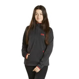 Ladies grey merlot firefoot half zip fleece lined fashionable jacket with red accents on zipper cuffs and chest logo