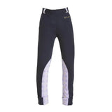 Black firefoot harden jodphurs with white patterned side panels and belt loops for horse print kids navy lilac