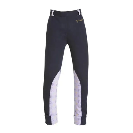 Black firefoot harden jodphurs with white patterned side panels and belt loops for horse print kids navy lilac