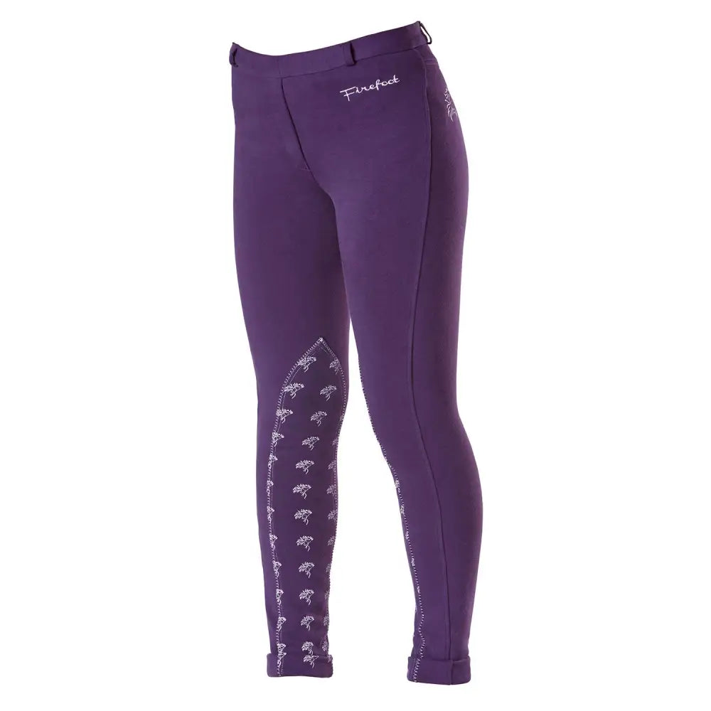 Purple firefoot harden jodphurs kids jodhpurs ideal with white embroidered horse print pull-on design