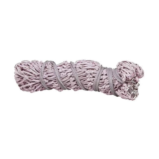 A neatly bundled light gray firefoot haylage net with durable textured weave and reinforced tough hanging rope ties