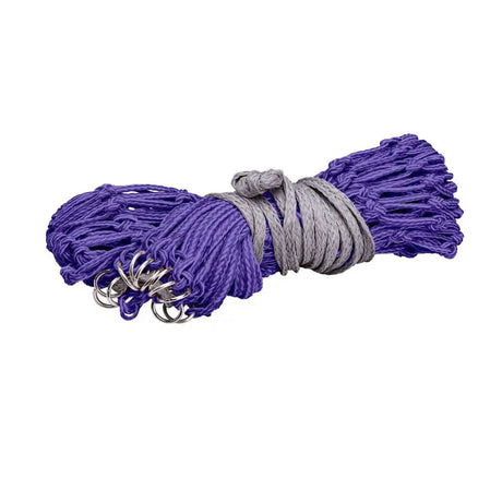 Purple braided rope bundle with silver rings and gray twine tie for firefoot haylage net grey purple durable polypropylene