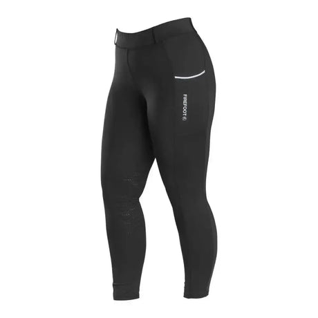 Black firefoot howden riding tights kids with high waist white logo and subtle reflective striping on thigh