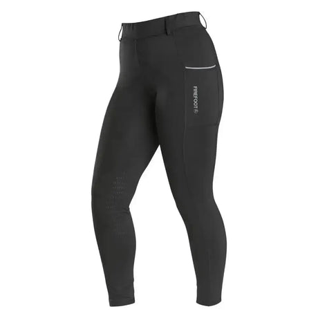 Black firefoot howden riding tights kids with a sleek fit and subtle white branding on the thigh
